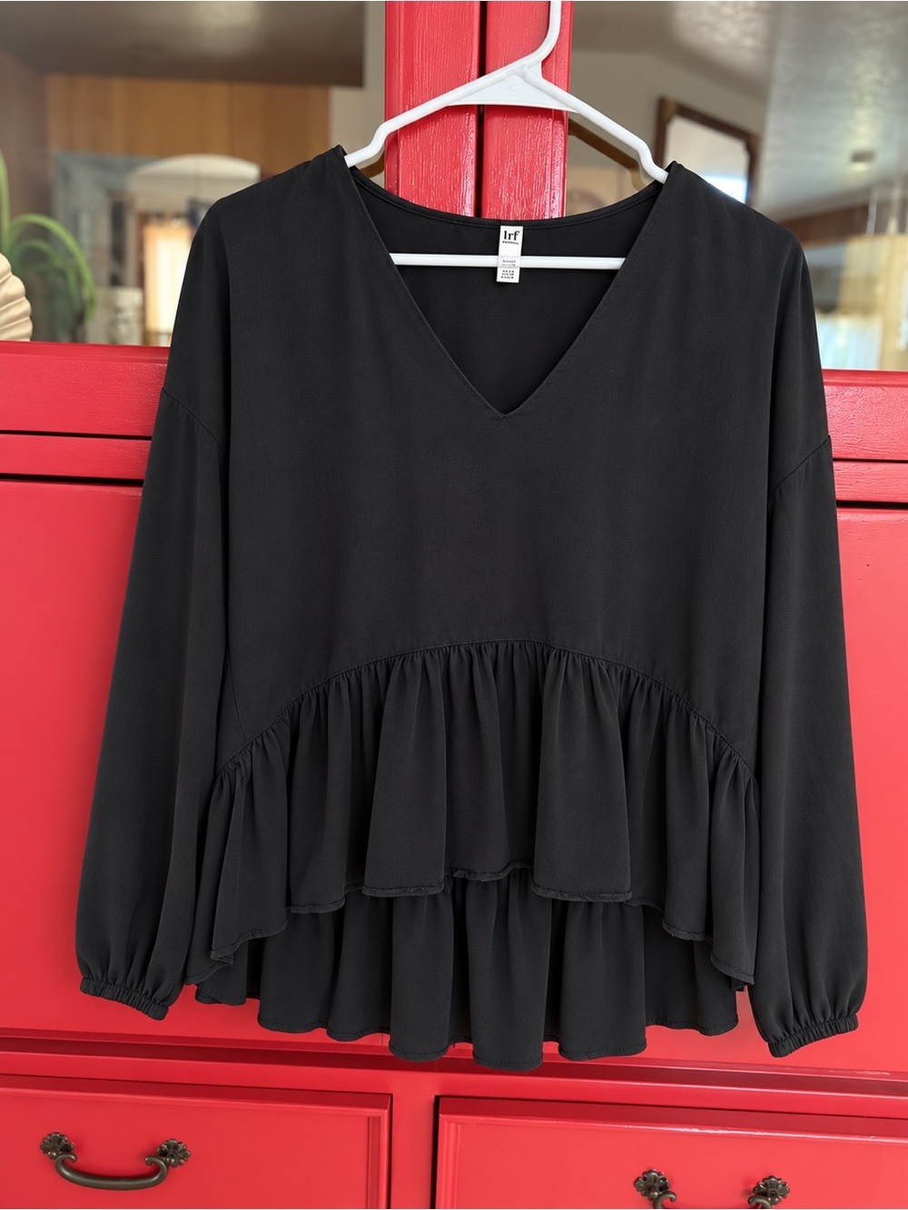Zara Black V-Neck Ruffled Peplum Blouse